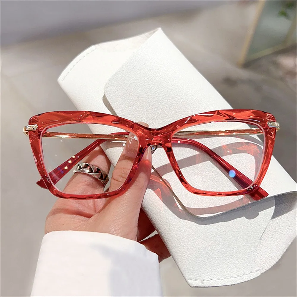 KLASSNUM Computer Glasses for Women Cat Eye Frame Anti-blue Light Glasses Transparent Lens Eyeglasses Flat Mirror Eyewear 2024