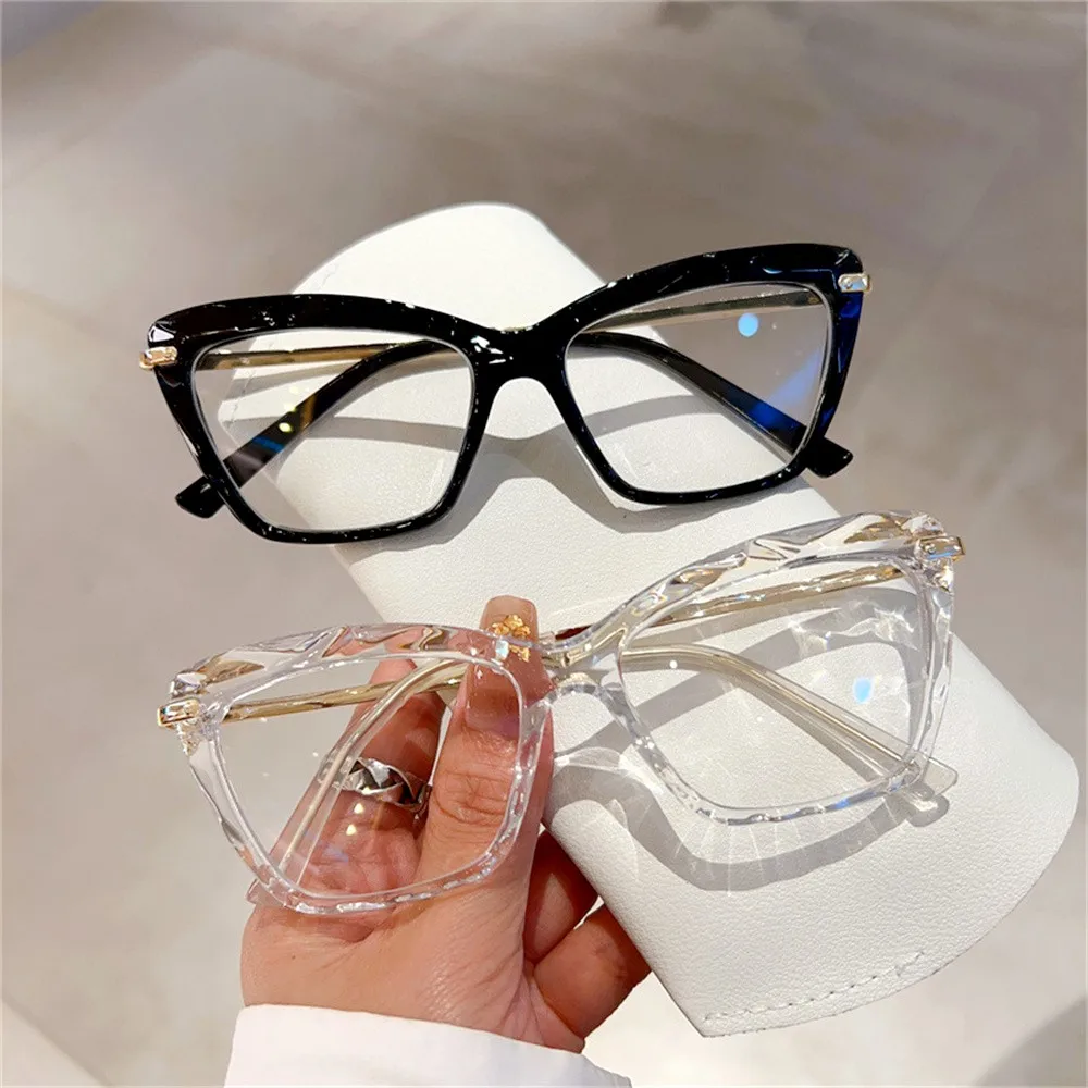 KLASSNUM Computer Glasses for Women Cat Eye Frame Anti-blue Light Glasses Transparent Lens Eyeglasses Flat Mirror Eyewear 2024