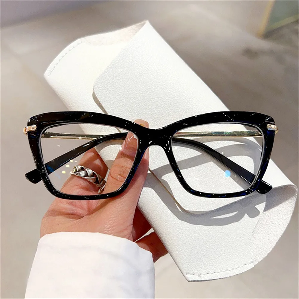 KLASSNUM Computer Glasses for Women Cat Eye Frame Anti-blue Light Glasses Transparent Lens Eyeglasses Flat Mirror Eyewear 2024