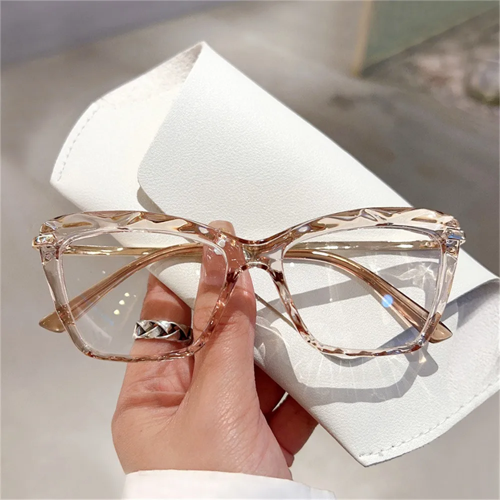 KLASSNUM Computer Glasses for Women Cat Eye Frame Anti-blue Light Glasses Transparent Lens Eyeglasses Flat Mirror Eyewear 2024