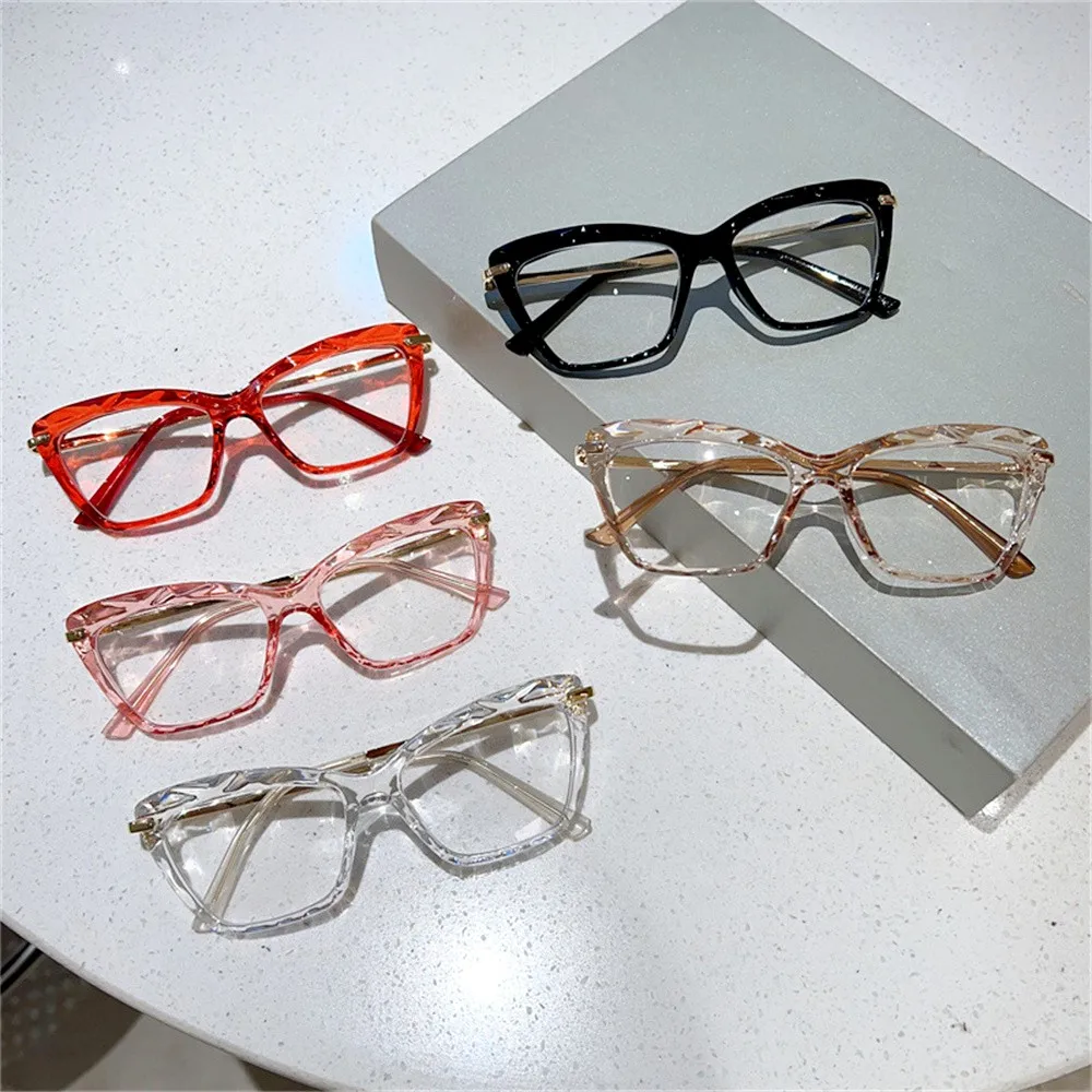 KLASSNUM Computer Glasses for Women Cat Eye Frame Anti-blue Light Glasses Transparent Lens Eyeglasses Flat Mirror Eyewear 2024