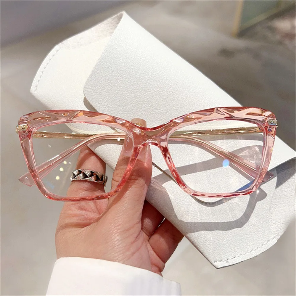 KLASSNUM Computer Glasses for Women Cat Eye Frame Anti-blue Light Glasses Transparent Lens Eyeglasses Flat Mirror Eyewear 2024