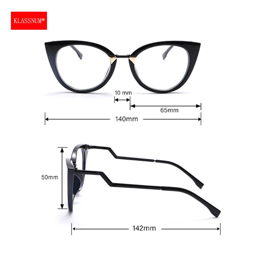 KLASSNUM Computer Glasses For Women Cat Eye Eyeglass Brand Design Blue Light Blocking Glasses Frame With Curve Temple 2024 New