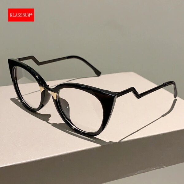 KLASSNUM Designer Cat Eye Glasses with Blue Light Filtering & Curve Temples - Image 4