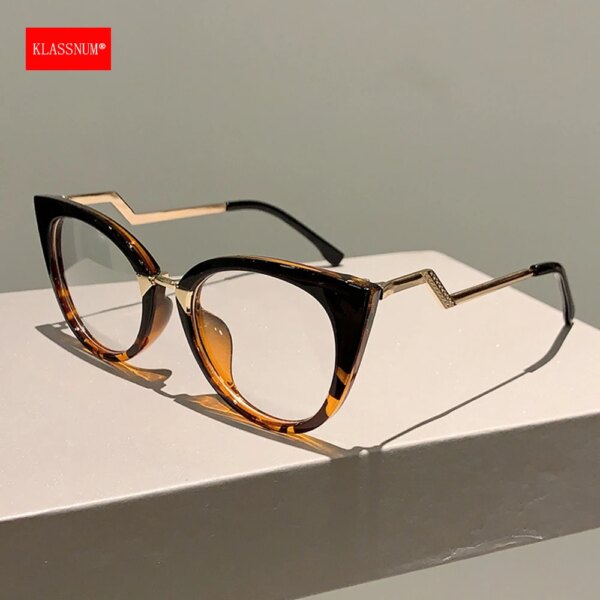 KLASSNUM Designer Cat Eye Glasses with Blue Light Filtering & Curve Temples - Image 5