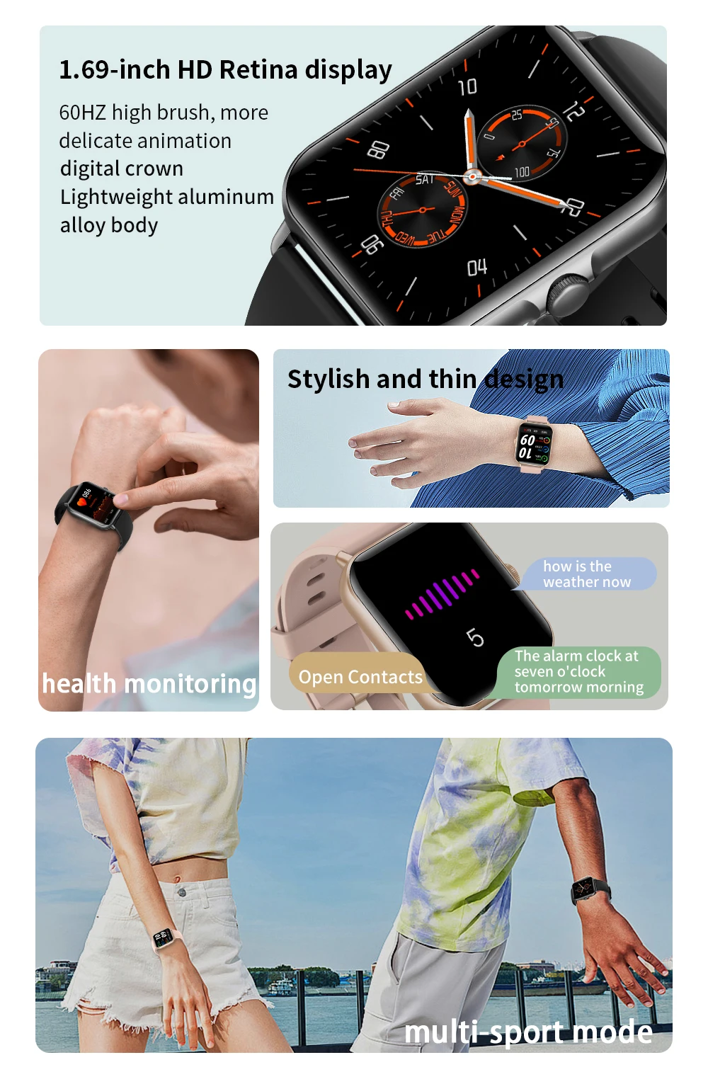 2024 2.01'' Smart Watch Bluetooth Call Play Music Smartwatch Fitness Clock Digital Sports Waterproof Watches for Men Women Phone