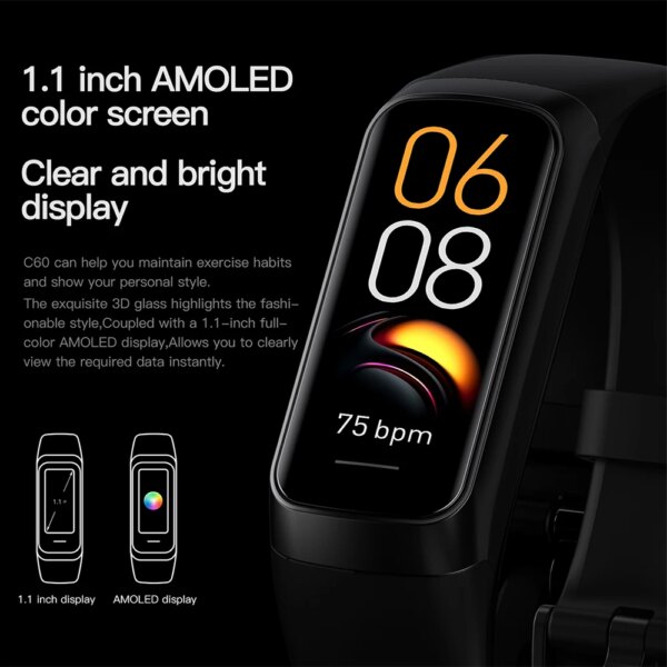 2024 1.1'' AMOLED Smartwatch – Body Temp, Fitness Tracker, Waterproof, for Men & Women - Image 2