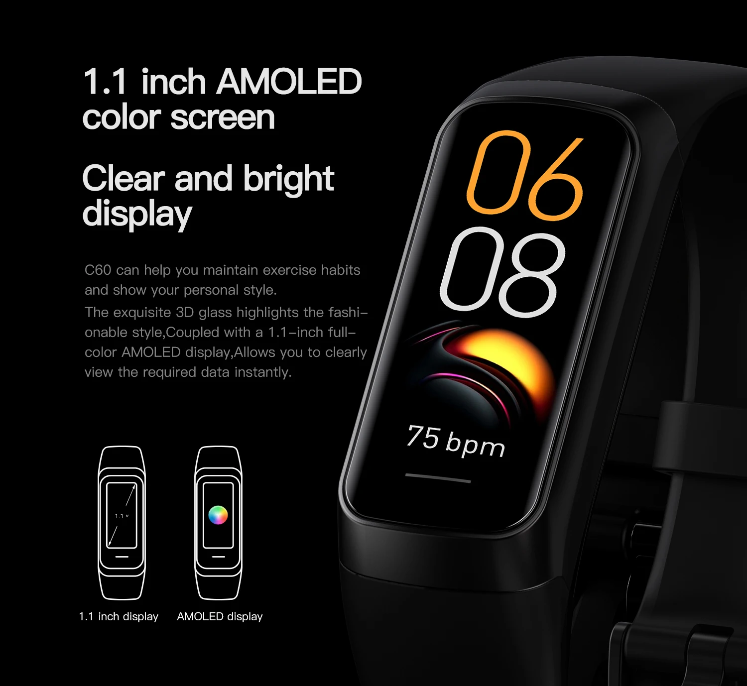 1.1'' AMOLED Smartwatch Body Temperature Monitor Fitness Clock Sports Waterproof Men Smart Watch Band for Women IOS Android 2024