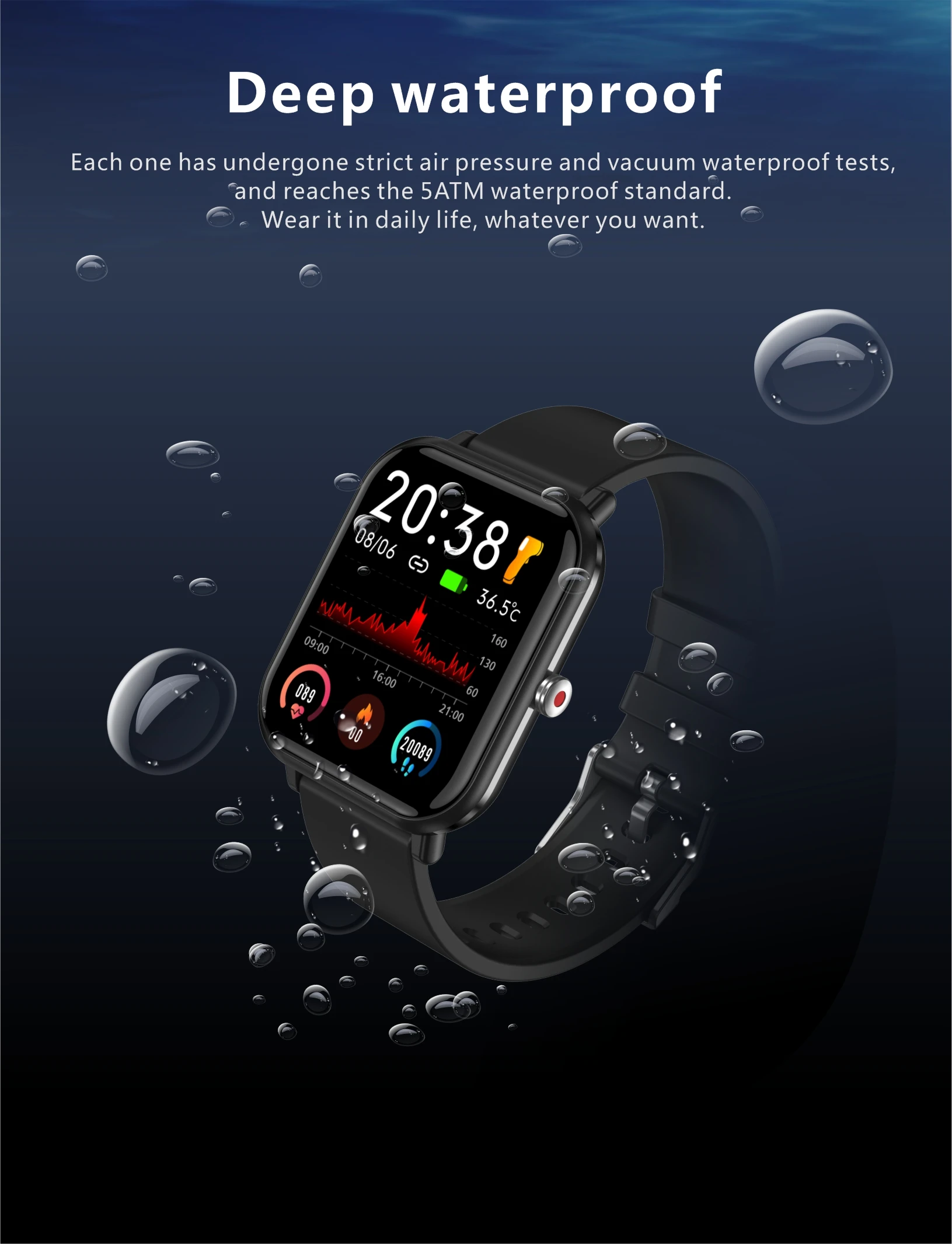 2023 Digital Smartwatch Body Temperature Monitor Fitness Sports Watches Bluetooth IP68 Waterproof Smart Watch for Android Phones