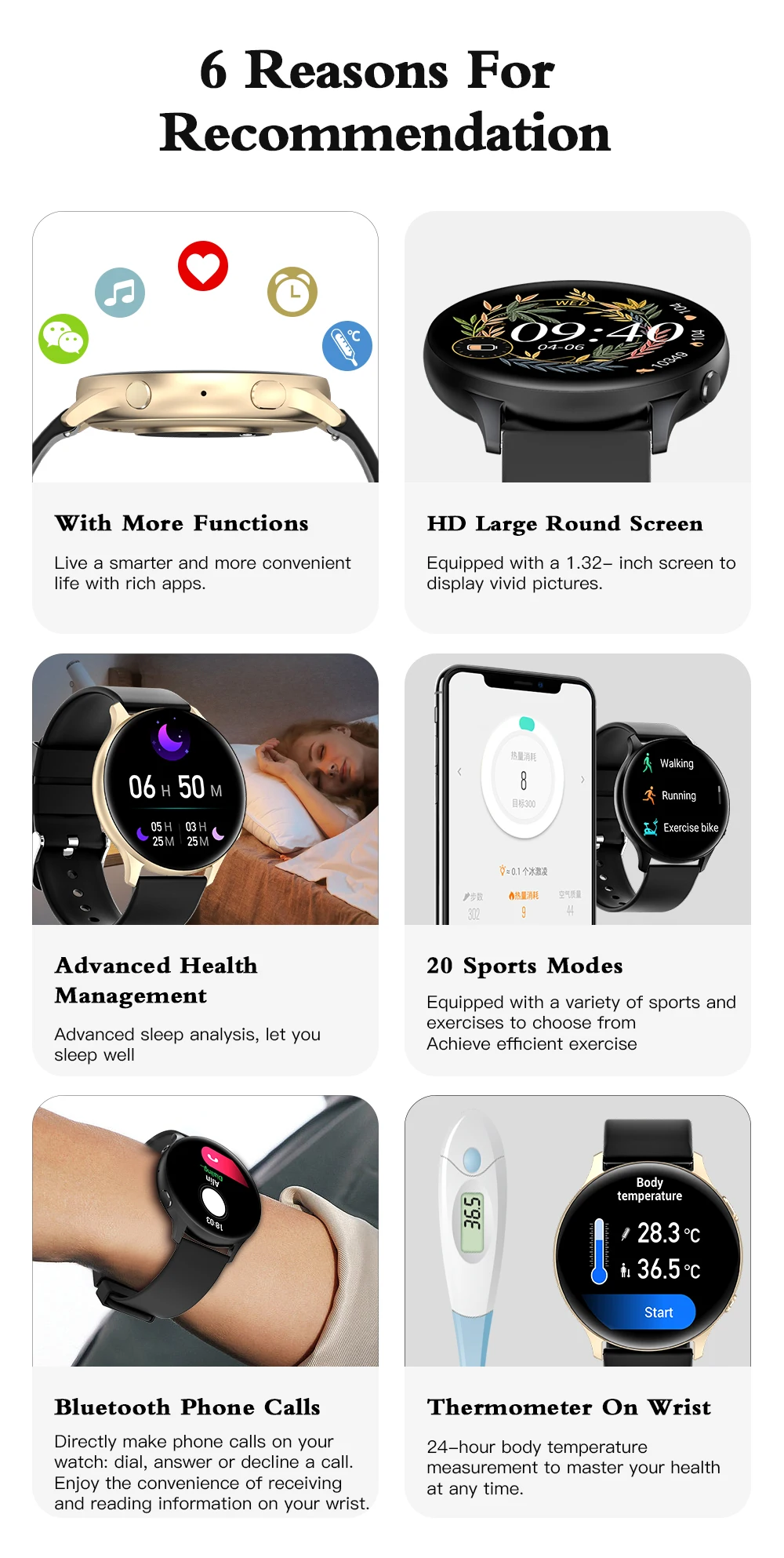 Men Smart Watch Bluetooth Phone Call Women Smartwatch Digital Body Temperature Monitor Sport Waterproof Watches for Android 2024