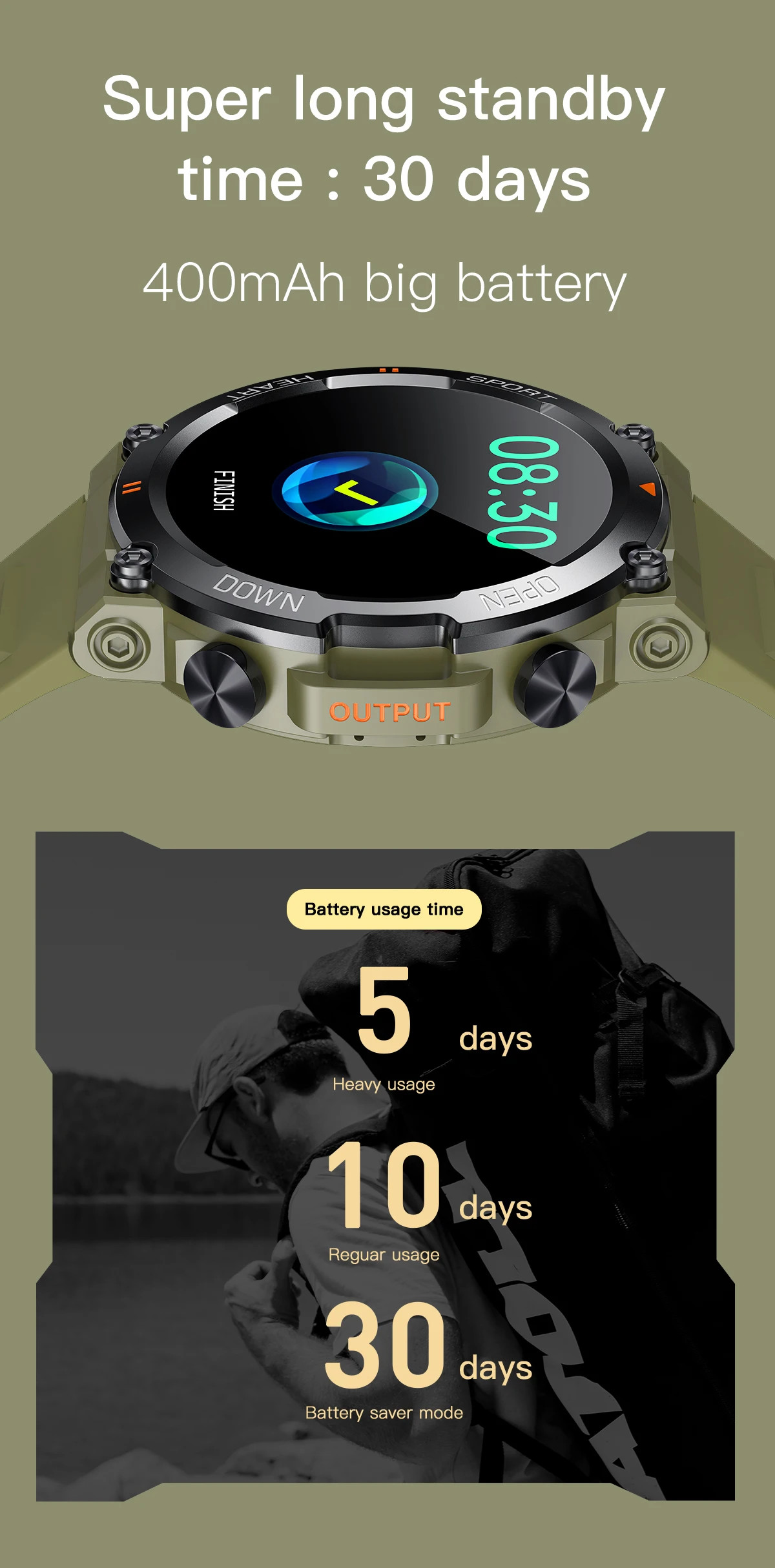 Military Men Smart Watch 400mAh BT HD Calling Music Fitness Tracker 100+ Dial Sport Waterproof Smartwatch for Android Phone 2024