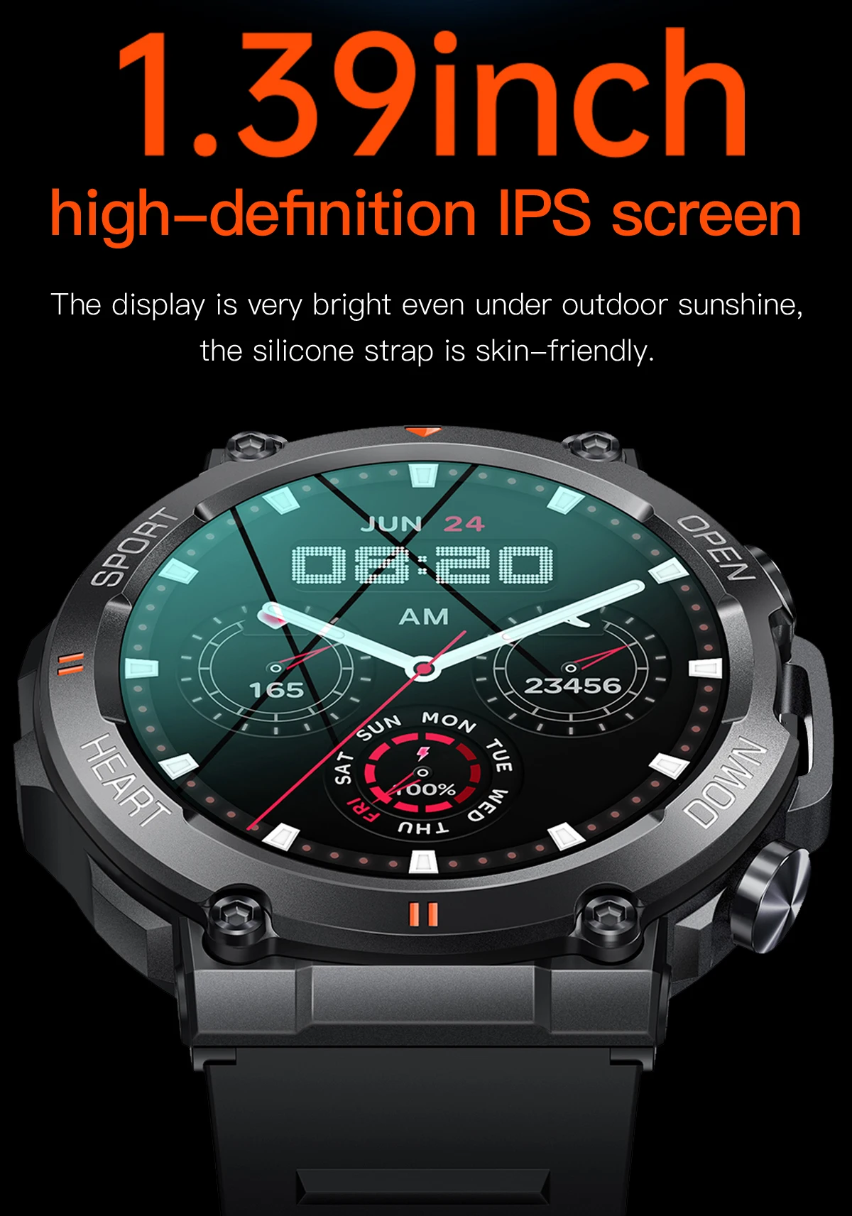 Military Men Smart Watch 400mAh BT HD Calling Music Fitness Tracker 100+ Dial Sport Waterproof Smartwatch for Android Phone 2024