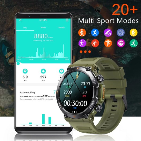 Military Men's Smart Watch 400mAh BT Calling Fitness Tracker Waterproof 2024 - Image 6