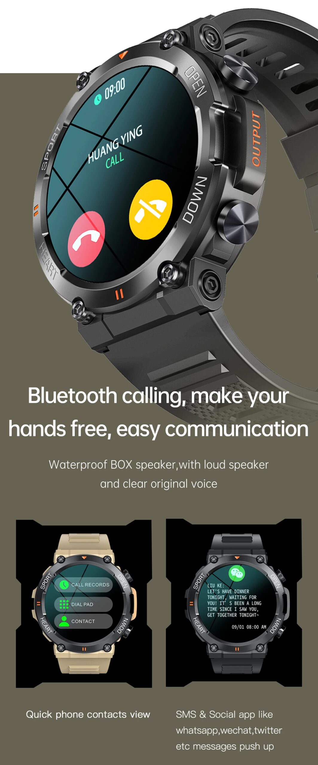 Military Men Smart Watch 400mAh BT HD Calling Music Fitness Tracker 100+ Dial Sport Waterproof Smartwatch for Android Phone 2024