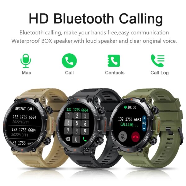 Military Men's Smart Watch 400mAh BT Calling Fitness Tracker Waterproof 2024 - Image 3