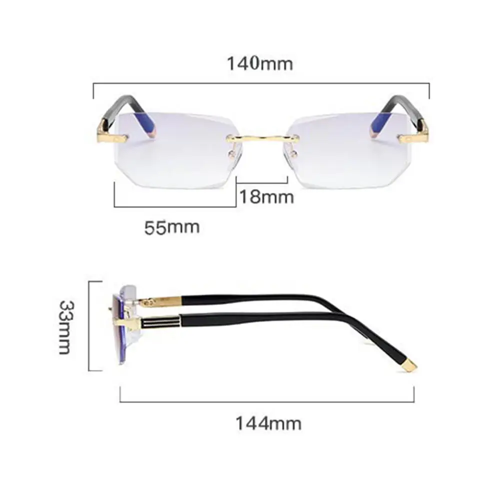 KLASSNUM Men Reading Glasses Rimless Cut Edge Presbyopic Glasses Anti Blue Light Anti Fatigue Plus Glasses Presbyopia Clear Lens