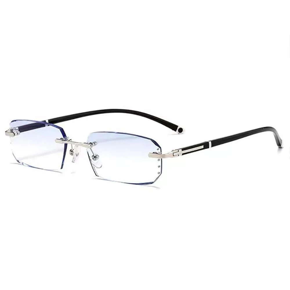 KLASSNUM Men Reading Glasses Rimless Cut Edge Presbyopic Glasses Anti Blue Light Anti Fatigue Plus Glasses Presbyopia Clear Lens