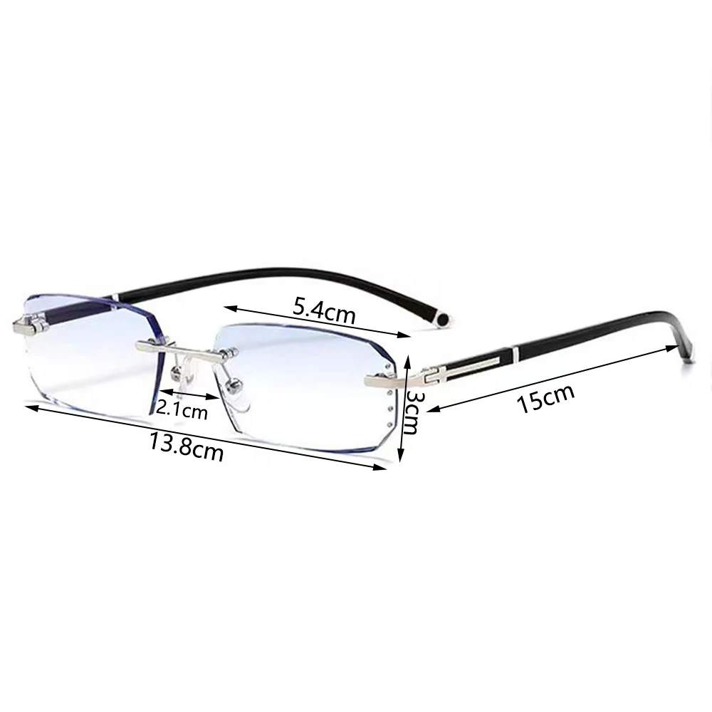 KLASSNUM Men Reading Glasses Rimless Cut Edge Presbyopic Glasses Anti Blue Light Anti Fatigue Plus Glasses Presbyopia Clear Lens