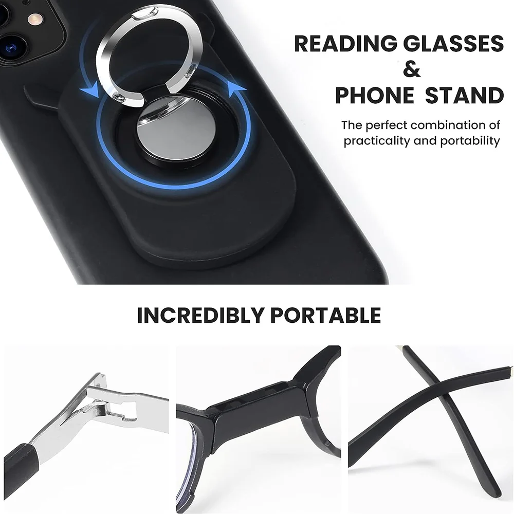 KLASSNUM Men Folding Reading Glasses Women Magnifying Glasses with Multifunctional Case Portable Presbyopia Glasses Diopter +2.5