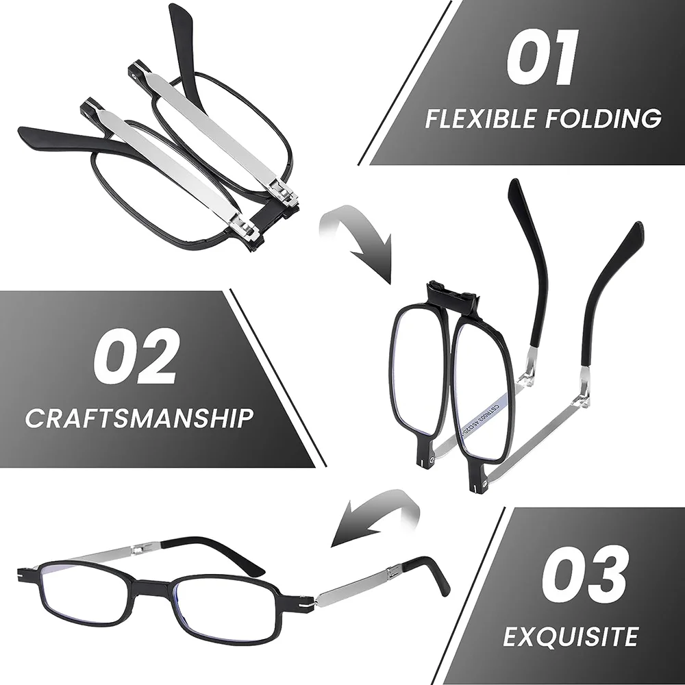 KLASSNUM Men Folding Reading Glasses Women Magnifying Glasses with Multifunctional Case Portable Presbyopia Glasses Diopter +2.5