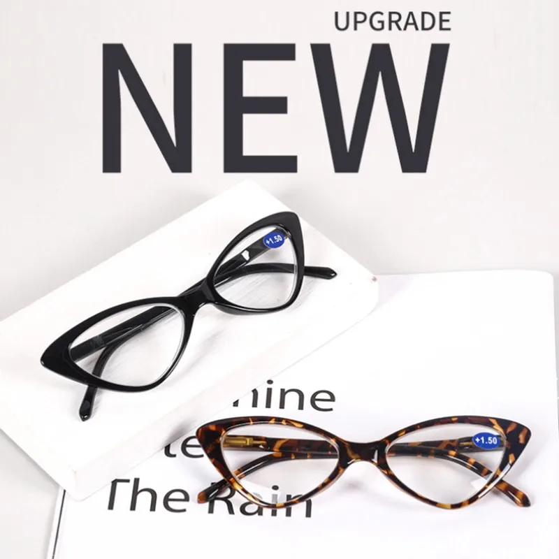 Women Cat Eye Reading Glasses Anti Blue Light  Magnifying Computer Glasses Clear Lens Black Leopard Frame Plus Reading Glasses