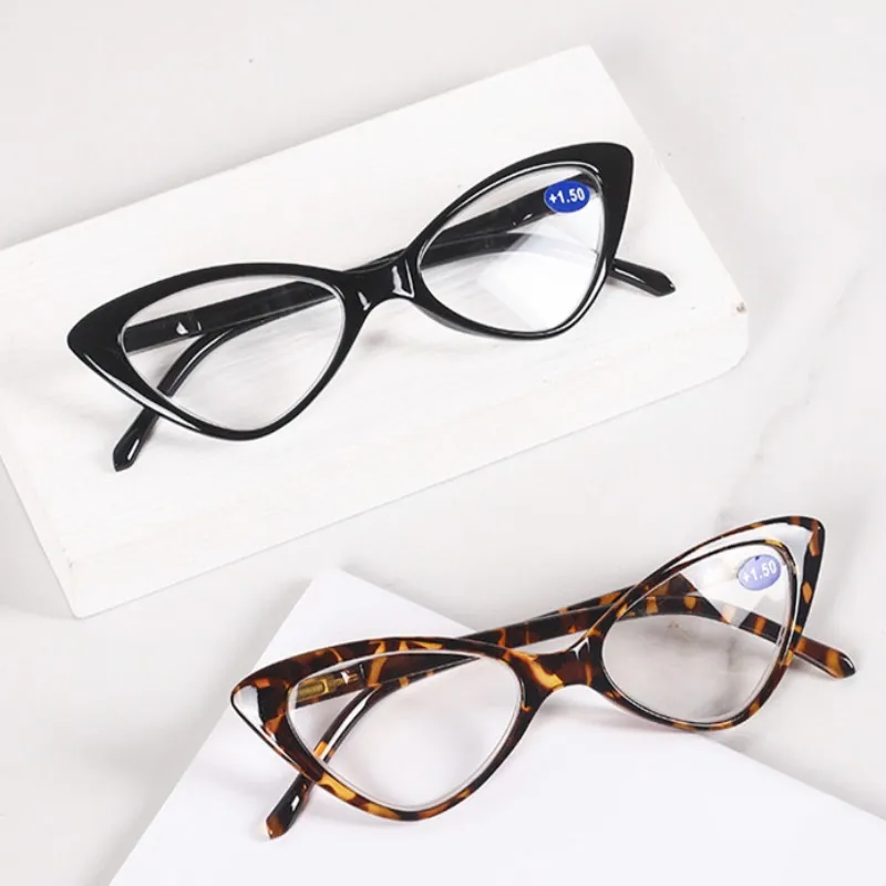 Women Cat Eye Reading Glasses Anti Blue Light  Magnifying Computer Glasses Clear Lens Black Leopard Frame Plus Reading Glasses