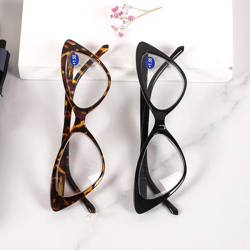 Women Cat Eye Reading Glasses Anti Blue Light  Magnifying Computer Glasses Clear Lens Black Leopard Frame Plus Reading Glasses