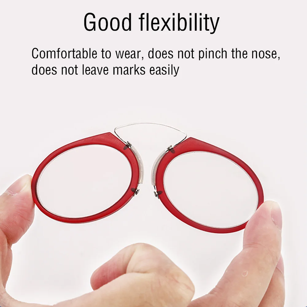 KLASSNUM Men Women Nose Bridge Reading Glasses Mini Portable Presbyopic Nose Clip Glasses With Case Diopters Puls 1.0 To +4.0