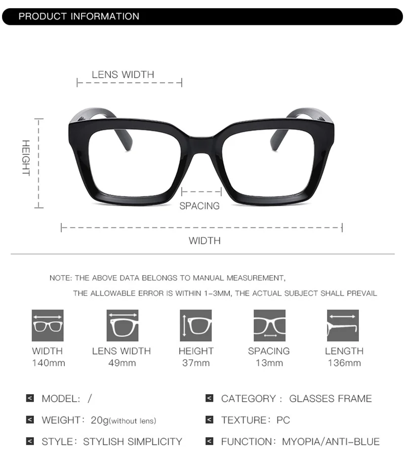 KLASSNUM Women Fashion Reading Glasses Oversized Square Large Frame Magnifing Glasses Presbyopia Eyeglasses Diopter +1.0~+3.5