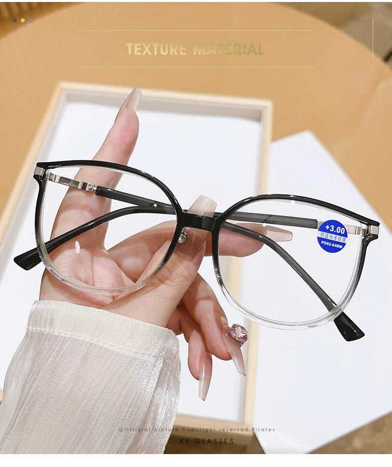 KLASSNUM Women Trendy Large Reading Glasses With Glitter Frame  Magnifing Transparent Glasses Plus Eyewear +1.0+1.5+2.0+2.5+3.0